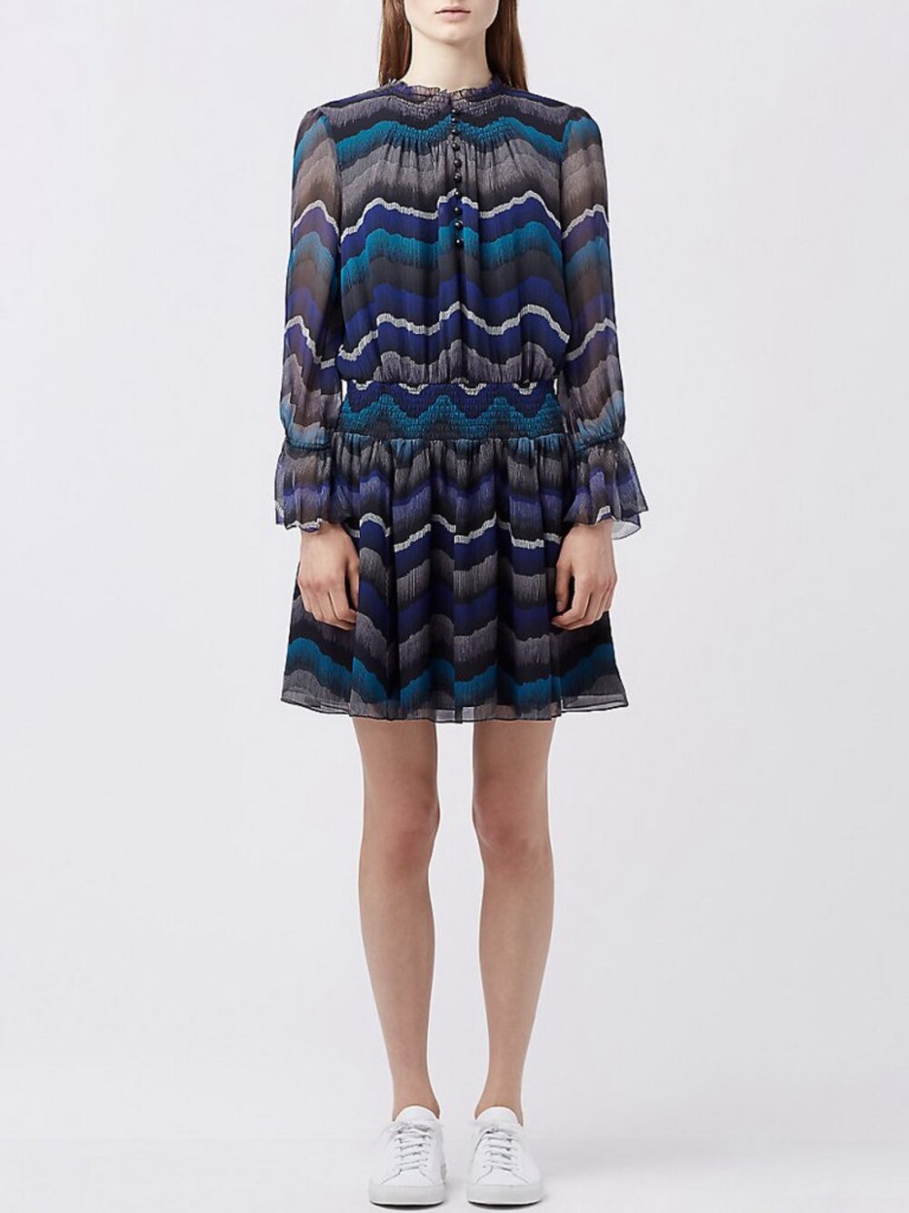 NWT Diane von Furstenberg DVF Silk Striped Chiffon Dress US 6 Lined Belled Cuffs